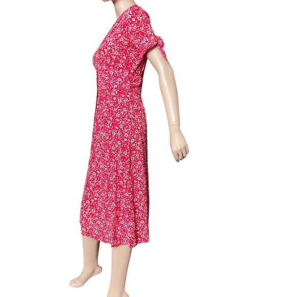 Rouje Laura Midi Dress Red Floral Print Sz 36 Short Sleeves V-Neck 100% Viscose - Picture 10 of 16
